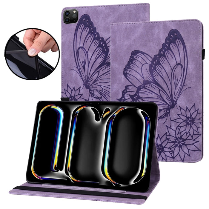 Funda para tablet de piel con relieve de mariposa grande, For iPad Pro 13 2025 / 2024, For iPad Pro 11 2025 / 2024, For iPad Pro 12.9 2022 / Air 13 2024 / 2025