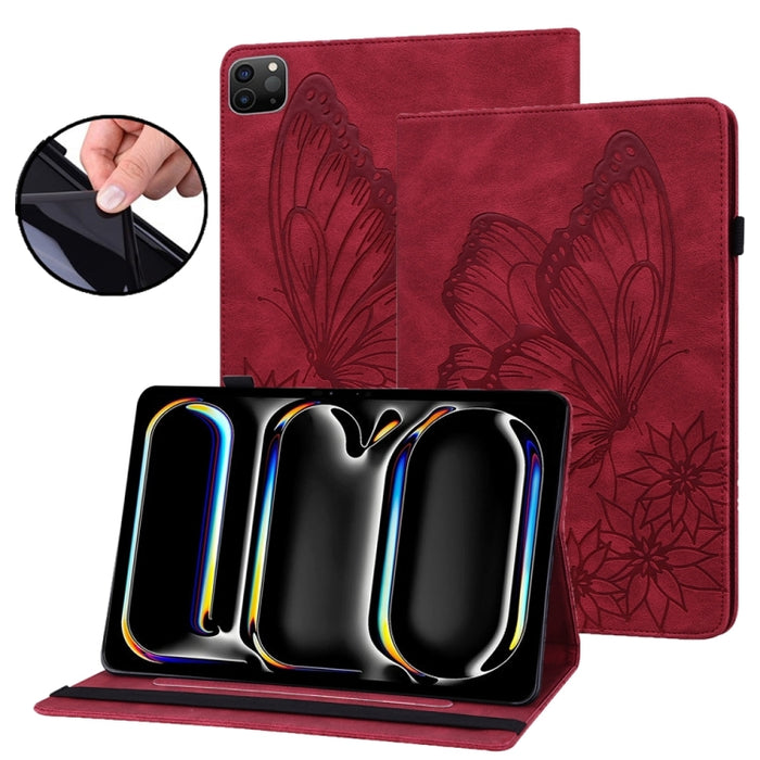 Funda para tablet de piel con relieve de mariposa grande, For iPad Pro 13 2025 / 2024, For iPad Pro 11 2025 / 2024, For iPad Pro 12.9 2022 / Air 13 2024 / 2025