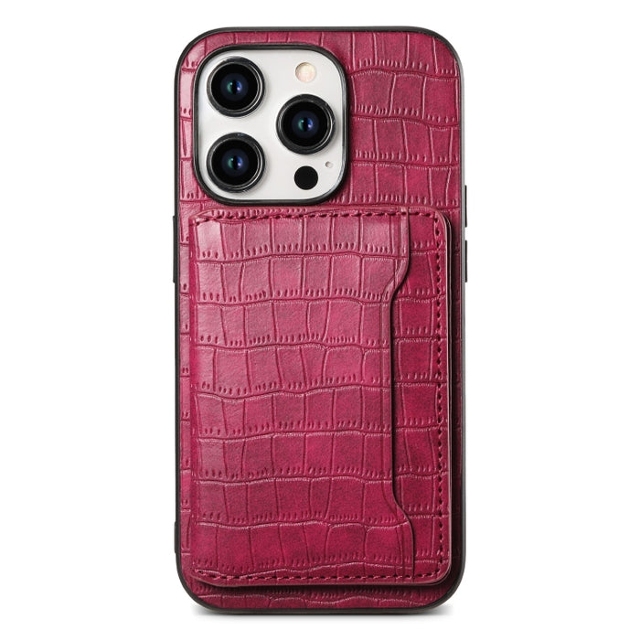 Estuche para teléfono de cobertura total con diseño de bolso de tarjeta con textura de cocodrilo, For iPhone 15 Pro Max, For iPhone 15 Pro, For iPhone 15 Plus, For iPhone 15, For iPhone 14 Plus, For iPhone 14, For iPhone 14 Pro, For iPhone 14 Pro Max  ...