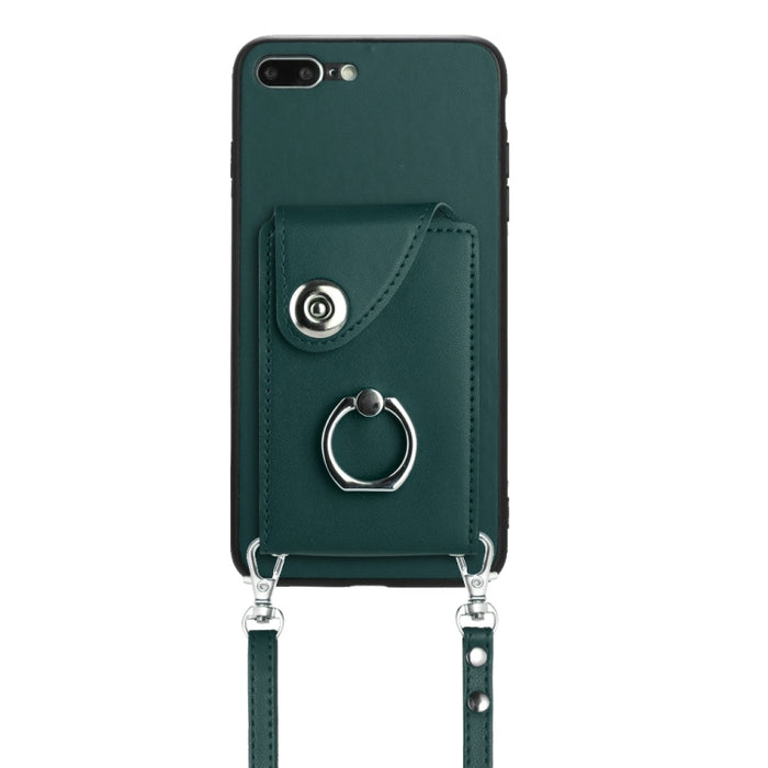 Funda para teléfono con soporte para anillo y bolsa para tarjeta de órgano con cordón largo, For iPhone 8 Plus / 7 Plus