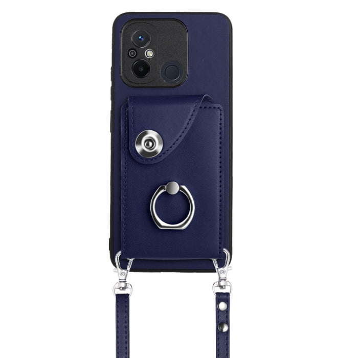 Funda para teléfono con soporte para anillo y bolsa para tarjeta de órgano con cordón largo, For Xiaomi Redmi 12C / 11A, For Xiaomi Redmi 10C