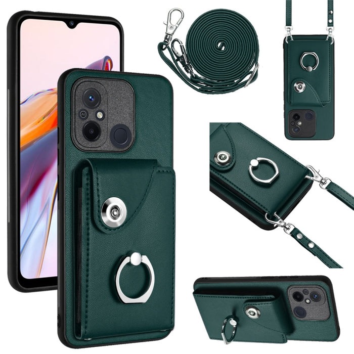 Funda para teléfono con soporte para anillo y bolsa para tarjeta de órgano con cordón largo, For Xiaomi Redmi 12C / 11A, For Xiaomi Redmi 10C