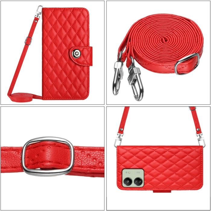 Funda para teléfono de cuero con tapa y textura rómbica con cordón largo, For Xiaomi Redmi 13C 4G, For Xiaomi 13T / 13T Pro, For Xiaomi Poco F5 / Redmi Note 12 Turbo, For Xiaomi Poco F5 Pro / Redmi K60, For Xiaomi Redmi Note 12S 4G Global              ...