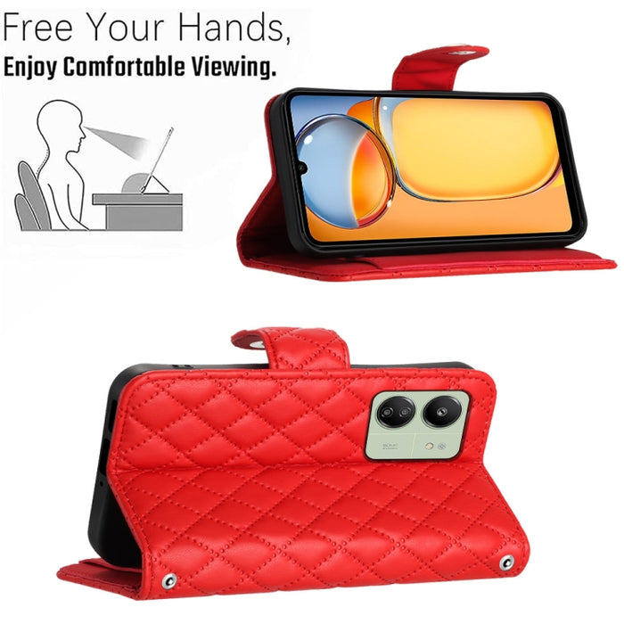 Funda para teléfono de cuero con tapa y textura rómbica con cordón largo, For Xiaomi Redmi 13C 4G, For Xiaomi 13T / 13T Pro, For Xiaomi Poco F5 / Redmi Note 12 Turbo, For Xiaomi Poco F5 Pro / Redmi K60, For Xiaomi Redmi Note 12S 4G Global              ...