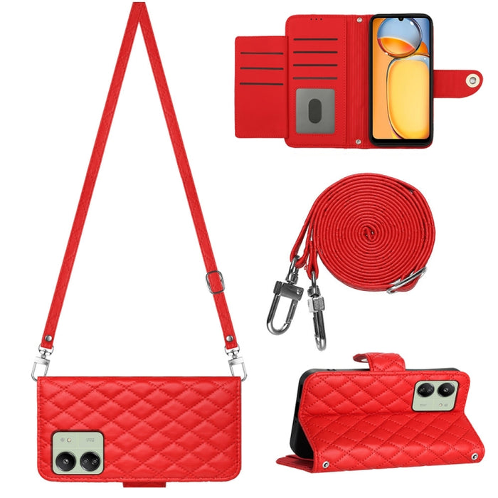 Funda para teléfono de cuero con tapa y textura rómbica con cordón largo, For Xiaomi Redmi 13C 4G, For Xiaomi 13T / 13T Pro, For Xiaomi Poco F5 / Redmi Note 12 Turbo, For Xiaomi Poco F5 Pro / Redmi K60, For Xiaomi Redmi Note 12S 4G Global              ...