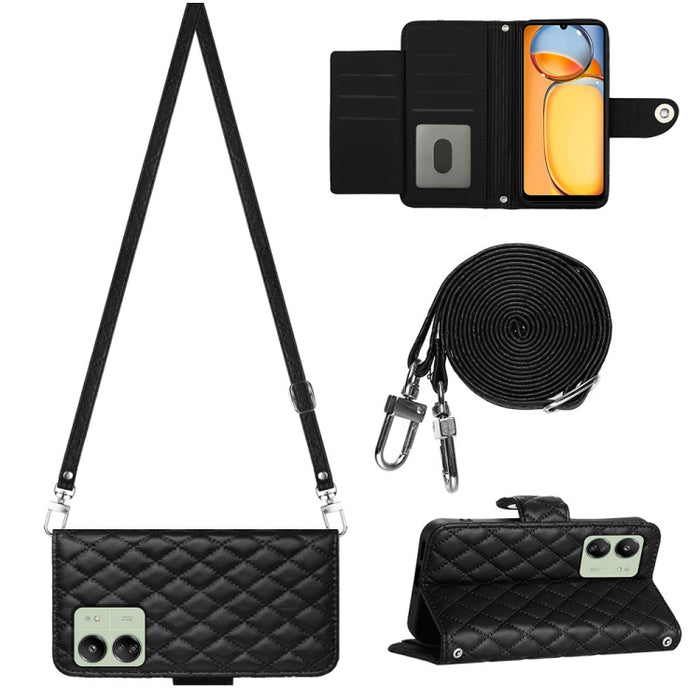 Funda para teléfono de cuero con tapa y textura rómbica con cordón largo, For Xiaomi Redmi 13C 4G, For Xiaomi 13T / 13T Pro, For Xiaomi Poco F5 / Redmi Note 12 Turbo, For Xiaomi Poco F5 Pro / Redmi K60, For Xiaomi Redmi Note 12S 4G Global              ...
