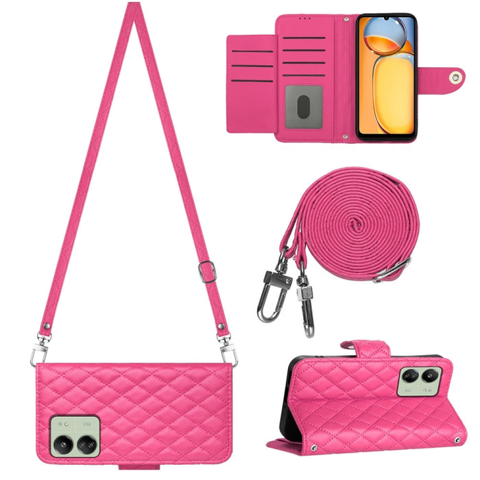 Funda para teléfono de cuero con tapa y textura rómbica con cordón largo, For Xiaomi Redmi 13C 4G, For Xiaomi 13T / 13T Pro, For Xiaomi Poco F5 / Redmi Note 12 Turbo, For Xiaomi Poco F5 Pro / Redmi K60, For Xiaomi Redmi Note 12S 4G Global              ...
