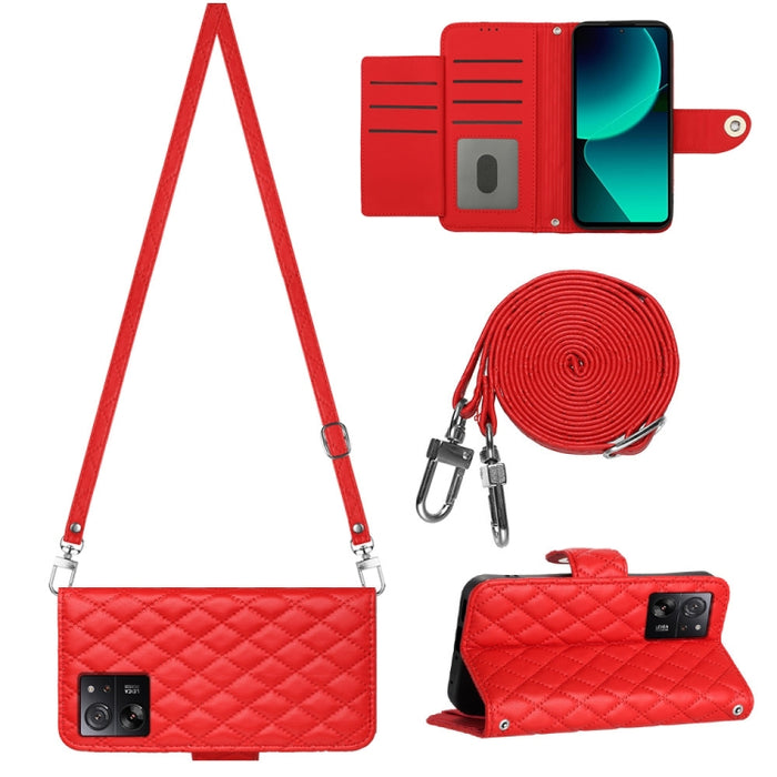 Funda para teléfono de cuero con tapa y textura rómbica con cordón largo, For Xiaomi Redmi 13C 4G, For Xiaomi 13T / 13T Pro, For Xiaomi Poco F5 / Redmi Note 12 Turbo, For Xiaomi Poco F5 Pro / Redmi K60, For Xiaomi Redmi Note 12S 4G Global              ...