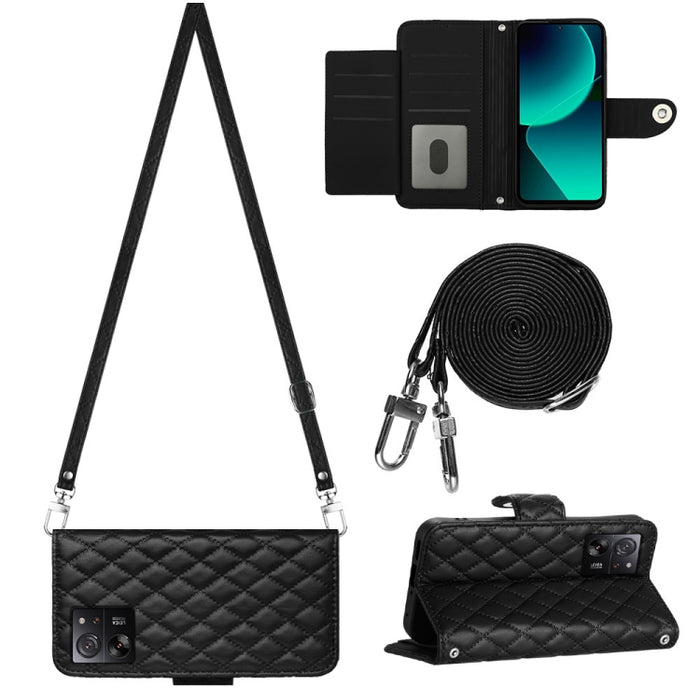 Funda para teléfono de cuero con tapa y textura rómbica con cordón largo, For Xiaomi Redmi 13C 4G, For Xiaomi 13T / 13T Pro, For Xiaomi Poco F5 / Redmi Note 12 Turbo, For Xiaomi Poco F5 Pro / Redmi K60, For Xiaomi Redmi Note 12S 4G Global              ...