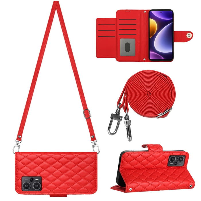 Funda para teléfono de cuero con tapa y textura rómbica con cordón largo, For Xiaomi Redmi 13C 4G, For Xiaomi 13T / 13T Pro, For Xiaomi Poco F5 / Redmi Note 12 Turbo, For Xiaomi Poco F5 Pro / Redmi K60, For Xiaomi Redmi Note 12S 4G Global              ...