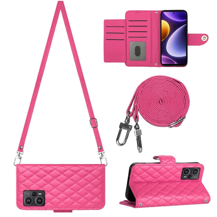 Funda para teléfono de cuero con tapa y textura rómbica con cordón largo, For Xiaomi Redmi 13C 4G, For Xiaomi 13T / 13T Pro, For Xiaomi Poco F5 / Redmi Note 12 Turbo, For Xiaomi Poco F5 Pro / Redmi K60, For Xiaomi Redmi Note 12S 4G Global              ...