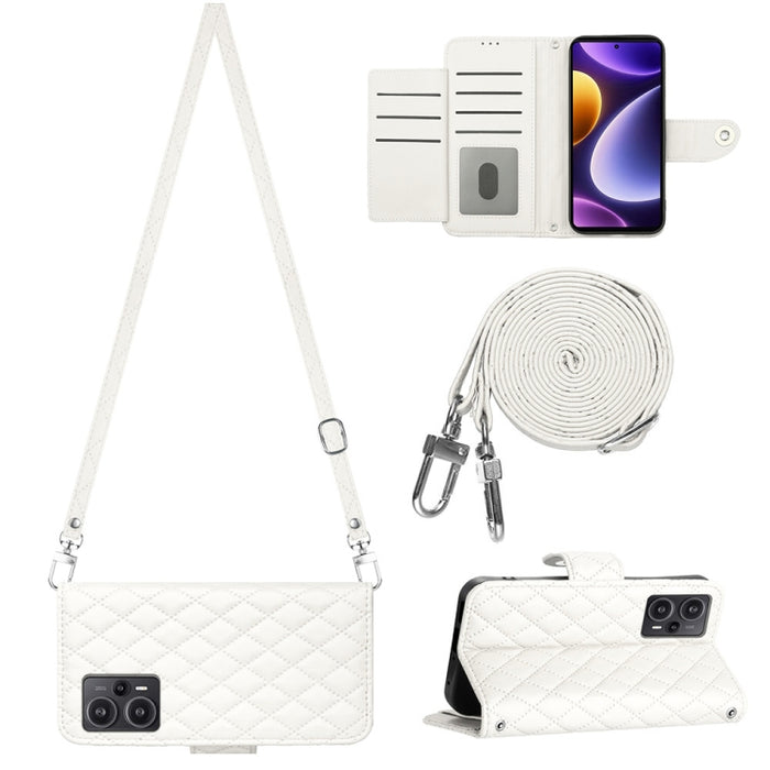 Funda para teléfono de cuero con tapa y textura rómbica con cordón largo, For Xiaomi Redmi 13C 4G, For Xiaomi 13T / 13T Pro, For Xiaomi Poco F5 / Redmi Note 12 Turbo, For Xiaomi Poco F5 Pro / Redmi K60, For Xiaomi Redmi Note 12S 4G Global              ...