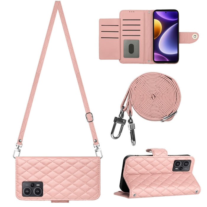 Funda para teléfono de cuero con tapa y textura rómbica con cordón largo, For Xiaomi Redmi 13C 4G, For Xiaomi 13T / 13T Pro, For Xiaomi Poco F5 / Redmi Note 12 Turbo, For Xiaomi Poco F5 Pro / Redmi K60, For Xiaomi Redmi Note 12S 4G Global              ...