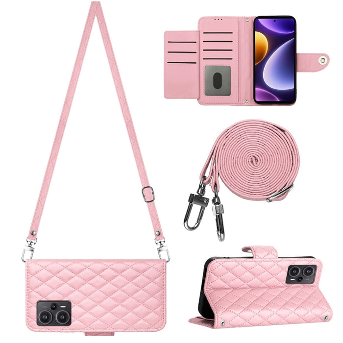 Funda para teléfono de cuero con tapa y textura rómbica con cordón largo, For Xiaomi Redmi 13C 4G, For Xiaomi 13T / 13T Pro, For Xiaomi Poco F5 / Redmi Note 12 Turbo, For Xiaomi Poco F5 Pro / Redmi K60, For Xiaomi Redmi Note 12S 4G Global              ...