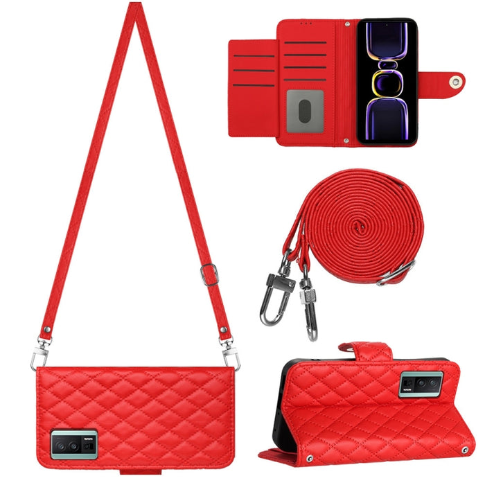 Funda para teléfono de cuero con tapa y textura rómbica con cordón largo, For Xiaomi Redmi 13C 4G, For Xiaomi 13T / 13T Pro, For Xiaomi Poco F5 / Redmi Note 12 Turbo, For Xiaomi Poco F5 Pro / Redmi K60, For Xiaomi Redmi Note 12S 4G Global              ...
