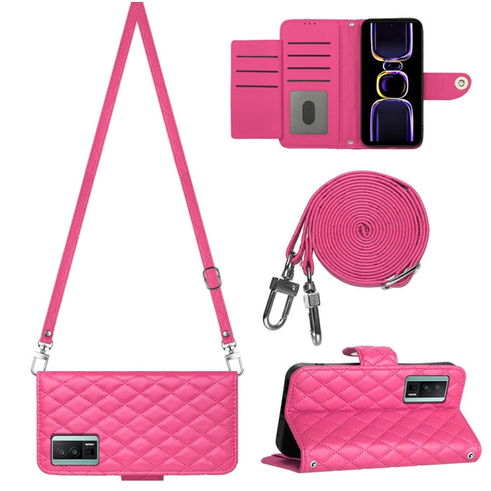Funda para teléfono de cuero con tapa y textura rómbica con cordón largo, For Xiaomi Redmi 13C 4G, For Xiaomi 13T / 13T Pro, For Xiaomi Poco F5 / Redmi Note 12 Turbo, For Xiaomi Poco F5 Pro / Redmi K60, For Xiaomi Redmi Note 12S 4G Global              ...