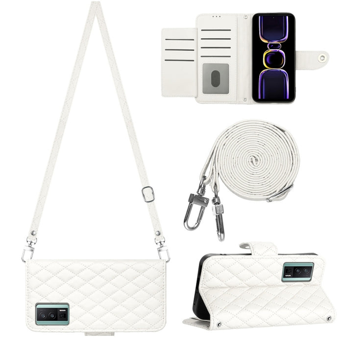 Funda para teléfono de cuero con tapa y textura rómbica con cordón largo, For Xiaomi Redmi 13C 4G, For Xiaomi 13T / 13T Pro, For Xiaomi Poco F5 / Redmi Note 12 Turbo, For Xiaomi Poco F5 Pro / Redmi K60, For Xiaomi Redmi Note 12S 4G Global              ...