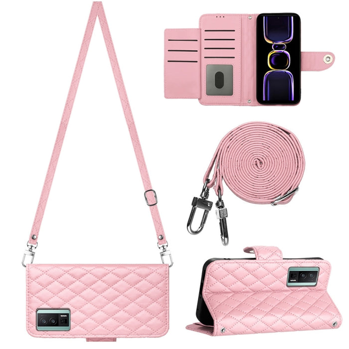 Funda para teléfono de cuero con tapa y textura rómbica con cordón largo, For Xiaomi Redmi 13C 4G, For Xiaomi 13T / 13T Pro, For Xiaomi Poco F5 / Redmi Note 12 Turbo, For Xiaomi Poco F5 Pro / Redmi K60, For Xiaomi Redmi Note 12S 4G Global              ...