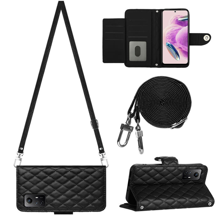 Funda para teléfono de cuero con tapa y textura rómbica con cordón largo, For Xiaomi Redmi 13C 4G, For Xiaomi 13T / 13T Pro, For Xiaomi Poco F5 / Redmi Note 12 Turbo, For Xiaomi Poco F5 Pro / Redmi K60, For Xiaomi Redmi Note 12S 4G Global              ...