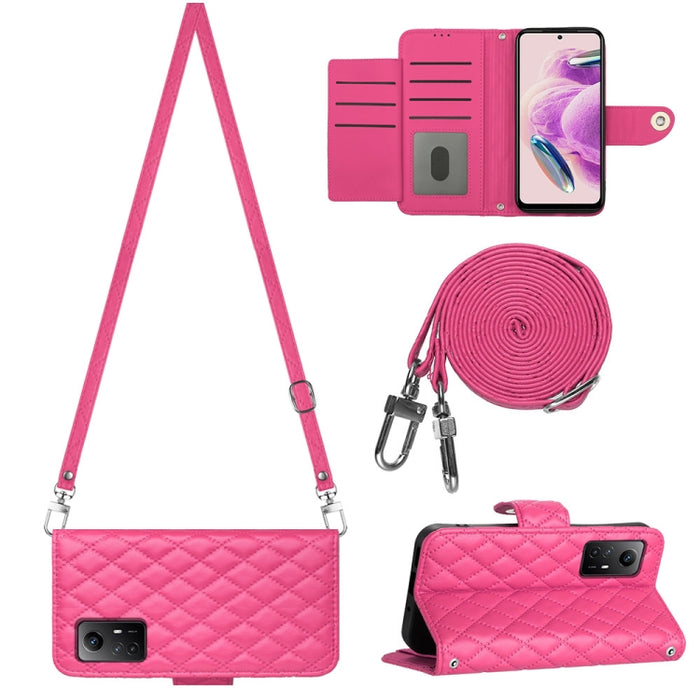 Funda para teléfono de cuero con tapa y textura rómbica con cordón largo, For Xiaomi Redmi 13C 4G, For Xiaomi 13T / 13T Pro, For Xiaomi Poco F5 / Redmi Note 12 Turbo, For Xiaomi Poco F5 Pro / Redmi K60, For Xiaomi Redmi Note 12S 4G Global              ...