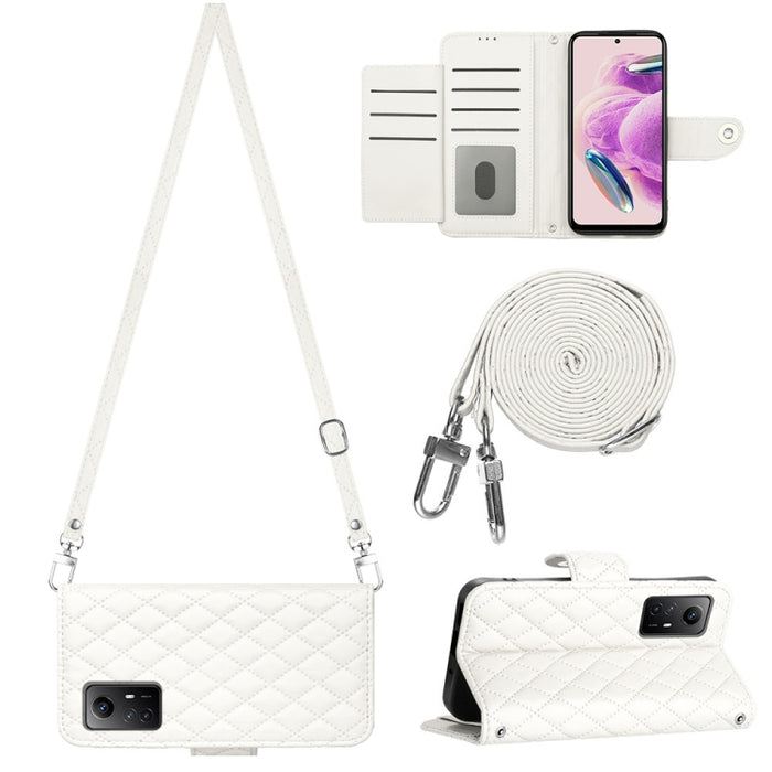 Funda para teléfono de cuero con tapa y textura rómbica con cordón largo, For Xiaomi Redmi 13C 4G, For Xiaomi 13T / 13T Pro, For Xiaomi Poco F5 / Redmi Note 12 Turbo, For Xiaomi Poco F5 Pro / Redmi K60, For Xiaomi Redmi Note 12S 4G Global              ...