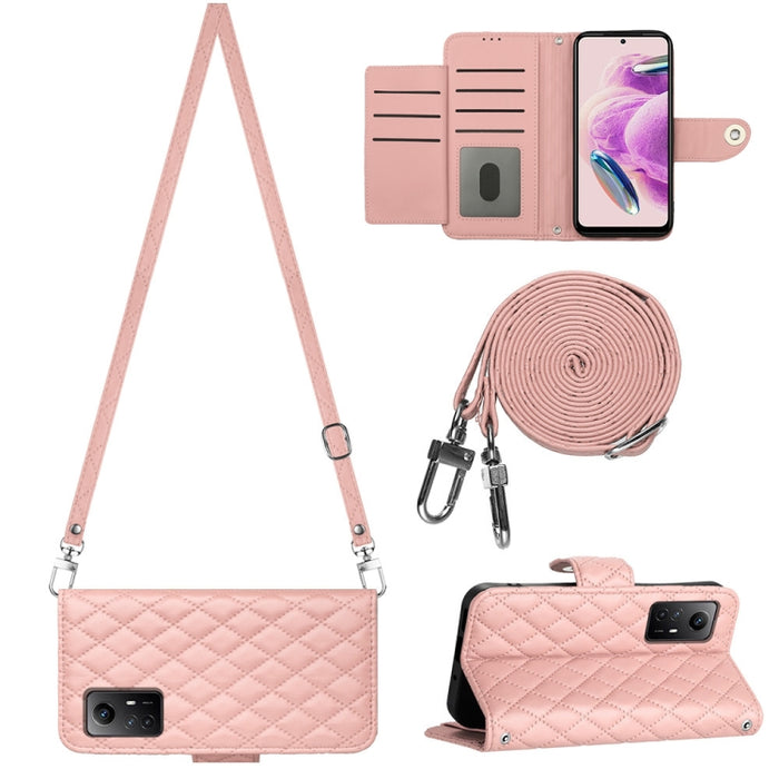 Funda para teléfono de cuero con tapa y textura rómbica con cordón largo, For Xiaomi Redmi 13C 4G, For Xiaomi 13T / 13T Pro, For Xiaomi Poco F5 / Redmi Note 12 Turbo, For Xiaomi Poco F5 Pro / Redmi K60, For Xiaomi Redmi Note 12S 4G Global              ...