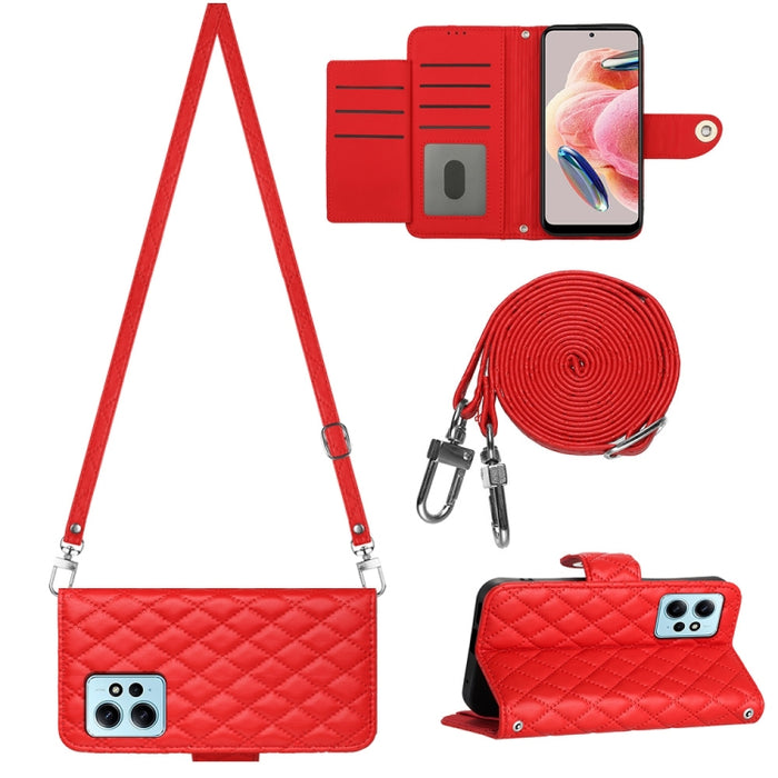 Funda para teléfono de cuero con tapa y textura rómbica con cordón largo, For Xiaomi Redmi 13C 4G, For Xiaomi 13T / 13T Pro, For Xiaomi Poco F5 / Redmi Note 12 Turbo, For Xiaomi Poco F5 Pro / Redmi K60, For Xiaomi Redmi Note 12S 4G Global              ...