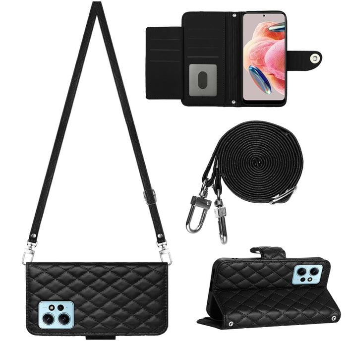 Funda para teléfono de cuero con tapa y textura rómbica con cordón largo, For Xiaomi Redmi 13C 4G, For Xiaomi 13T / 13T Pro, For Xiaomi Poco F5 / Redmi Note 12 Turbo, For Xiaomi Poco F5 Pro / Redmi K60, For Xiaomi Redmi Note 12S 4G Global              ...