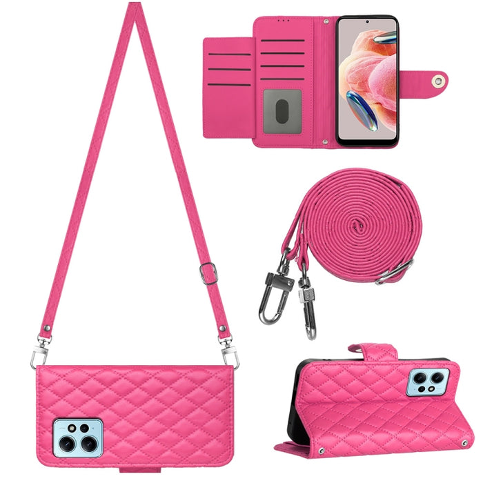 Funda para teléfono de cuero con tapa y textura rómbica con cordón largo, For Xiaomi Redmi 13C 4G, For Xiaomi 13T / 13T Pro, For Xiaomi Poco F5 / Redmi Note 12 Turbo, For Xiaomi Poco F5 Pro / Redmi K60, For Xiaomi Redmi Note 12S 4G Global              ...