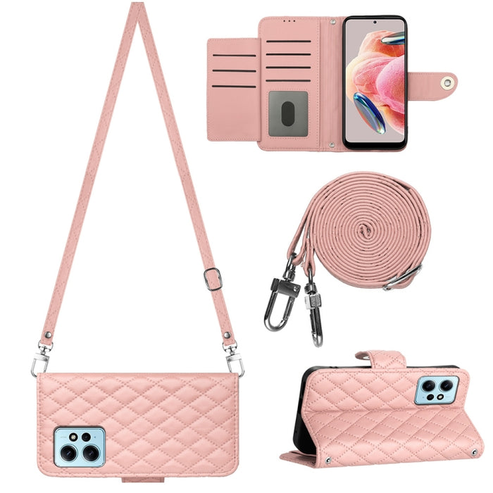 Funda para teléfono de cuero con tapa y textura rómbica con cordón largo, For Xiaomi Redmi 13C 4G, For Xiaomi 13T / 13T Pro, For Xiaomi Poco F5 / Redmi Note 12 Turbo, For Xiaomi Poco F5 Pro / Redmi K60, For Xiaomi Redmi Note 12S 4G Global              ...
