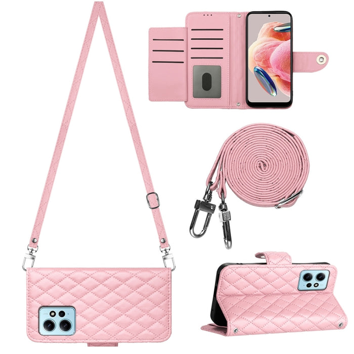Funda para teléfono de cuero con tapa y textura rómbica con cordón largo, For Xiaomi Redmi 13C 4G, For Xiaomi 13T / 13T Pro, For Xiaomi Poco F5 / Redmi Note 12 Turbo, For Xiaomi Poco F5 Pro / Redmi K60, For Xiaomi Redmi Note 12S 4G Global              ...