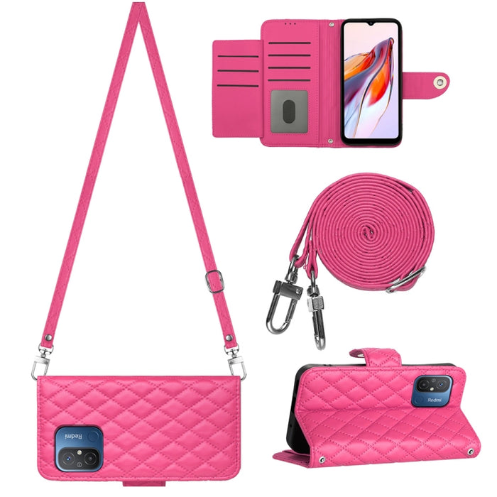 Funda para teléfono de cuero con tapa y textura rómbica con cordón largo, For Xiaomi Redmi 13C 4G, For Xiaomi 13T / 13T Pro, For Xiaomi Poco F5 / Redmi Note 12 Turbo, For Xiaomi Poco F5 Pro / Redmi K60, For Xiaomi Redmi Note 12S 4G Global              ...