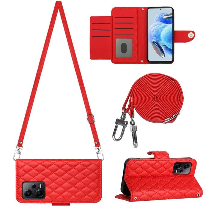 Funda para teléfono de cuero con tapa y textura rómbica con cordón largo, For Xiaomi Redmi 13C 4G, For Xiaomi 13T / 13T Pro, For Xiaomi Poco F5 / Redmi Note 12 Turbo, For Xiaomi Poco F5 Pro / Redmi K60, For Xiaomi Redmi Note 12S 4G Global              ...