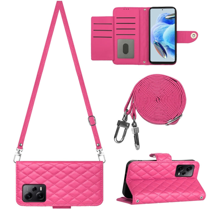 Funda para teléfono de cuero con tapa y textura rómbica con cordón largo, For Xiaomi Redmi 13C 4G, For Xiaomi 13T / 13T Pro, For Xiaomi Poco F5 / Redmi Note 12 Turbo, For Xiaomi Poco F5 Pro / Redmi K60, For Xiaomi Redmi Note 12S 4G Global              ...