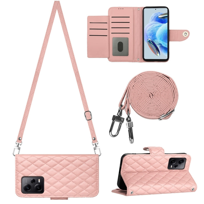 Funda para teléfono de cuero con tapa y textura rómbica con cordón largo, For Xiaomi Redmi 13C 4G, For Xiaomi 13T / 13T Pro, For Xiaomi Poco F5 / Redmi Note 12 Turbo, For Xiaomi Poco F5 Pro / Redmi K60, For Xiaomi Redmi Note 12S 4G Global              ...