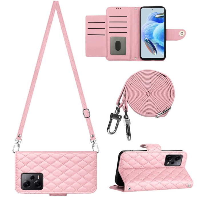Funda para teléfono de cuero con tapa y textura rómbica con cordón largo, For Xiaomi Redmi 13C 4G, For Xiaomi 13T / 13T Pro, For Xiaomi Poco F5 / Redmi Note 12 Turbo, For Xiaomi Poco F5 Pro / Redmi K60, For Xiaomi Redmi Note 12S 4G Global              ...