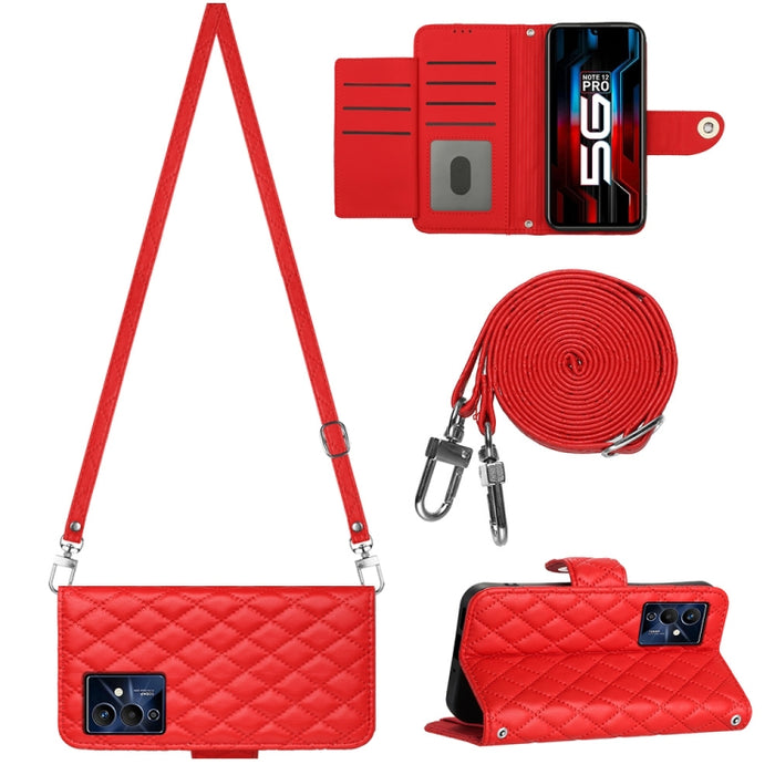 Funda para teléfono de cuero con tapa y textura rómbica con cordón largo, For Xiaomi Redmi 13C 4G, For Xiaomi 13T / 13T Pro, For Xiaomi Poco F5 / Redmi Note 12 Turbo, For Xiaomi Poco F5 Pro / Redmi K60, For Xiaomi Redmi Note 12S 4G Global              ...