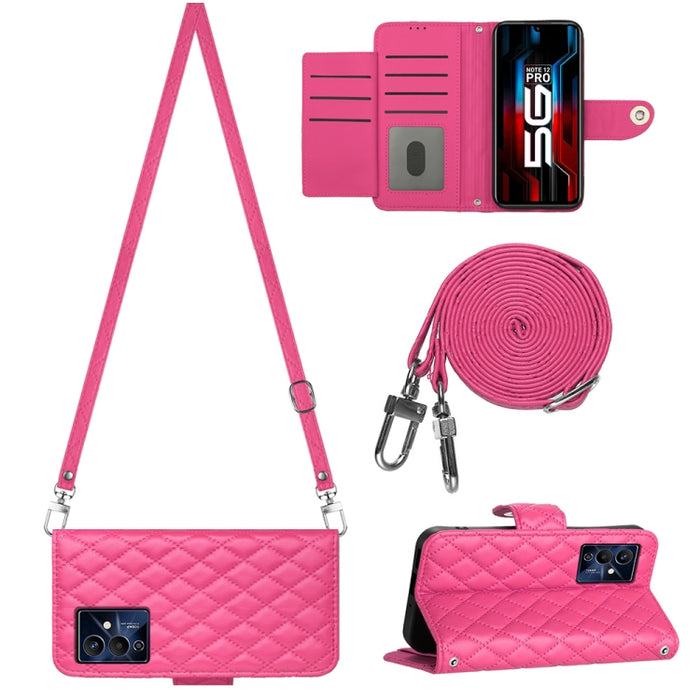 Funda para teléfono de cuero con tapa y textura rómbica con cordón largo, For Xiaomi Redmi 13C 4G, For Xiaomi 13T / 13T Pro, For Xiaomi Poco F5 / Redmi Note 12 Turbo, For Xiaomi Poco F5 Pro / Redmi K60, For Xiaomi Redmi Note 12S 4G Global              ...