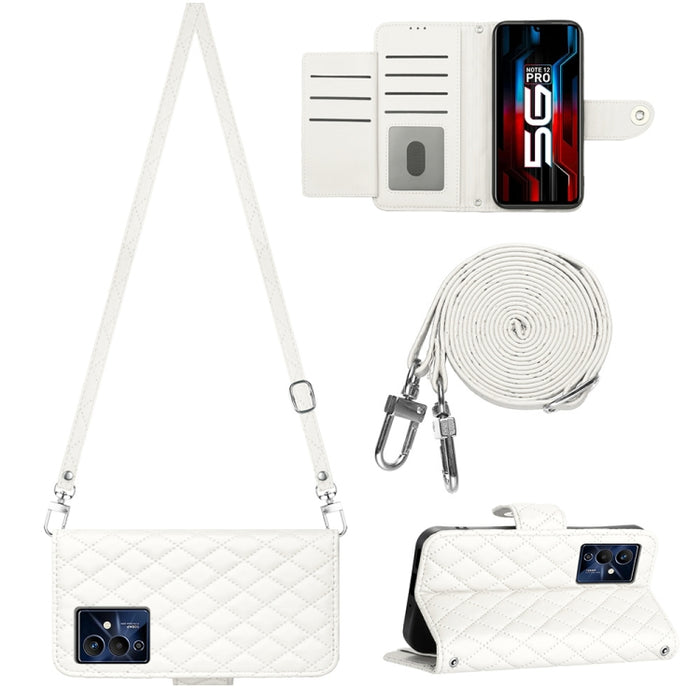 Funda para teléfono de cuero con tapa y textura rómbica con cordón largo, For Xiaomi Redmi 13C 4G, For Xiaomi 13T / 13T Pro, For Xiaomi Poco F5 / Redmi Note 12 Turbo, For Xiaomi Poco F5 Pro / Redmi K60, For Xiaomi Redmi Note 12S 4G Global              ...