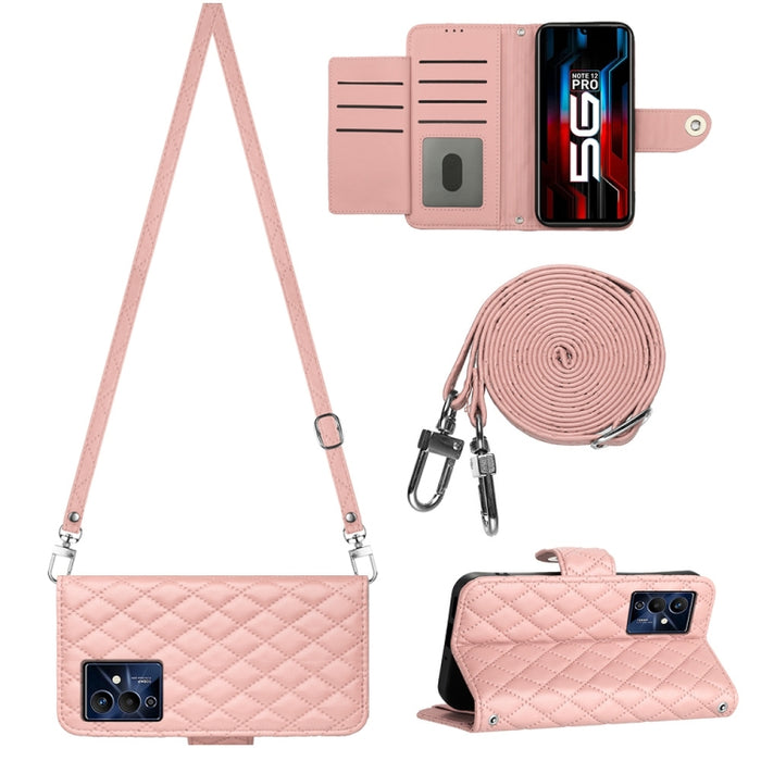 Funda para teléfono de cuero con tapa y textura rómbica con cordón largo, For Xiaomi Redmi 13C 4G, For Xiaomi 13T / 13T Pro, For Xiaomi Poco F5 / Redmi Note 12 Turbo, For Xiaomi Poco F5 Pro / Redmi K60, For Xiaomi Redmi Note 12S 4G Global              ...