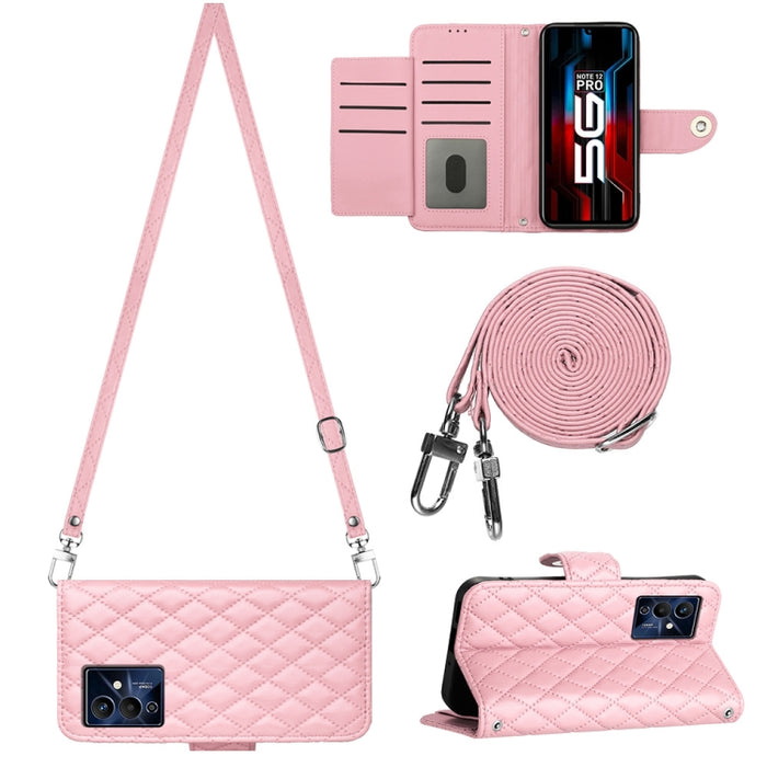 Funda para teléfono de cuero con tapa y textura rómbica con cordón largo, For Xiaomi Redmi 13C 4G, For Xiaomi 13T / 13T Pro, For Xiaomi Poco F5 / Redmi Note 12 Turbo, For Xiaomi Poco F5 Pro / Redmi K60, For Xiaomi Redmi Note 12S 4G Global              ...