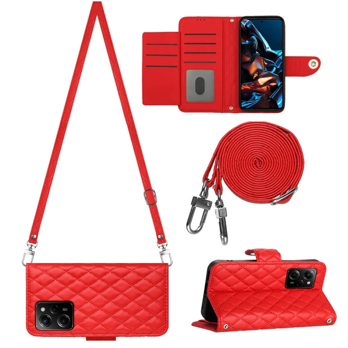 Funda para teléfono de cuero con tapa y textura rómbica con cordón largo, For Xiaomi Redmi 13C 4G, For Xiaomi 13T / 13T Pro, For Xiaomi Poco F5 / Redmi Note 12 Turbo, For Xiaomi Poco F5 Pro / Redmi K60, For Xiaomi Redmi Note 12S 4G Global              ...