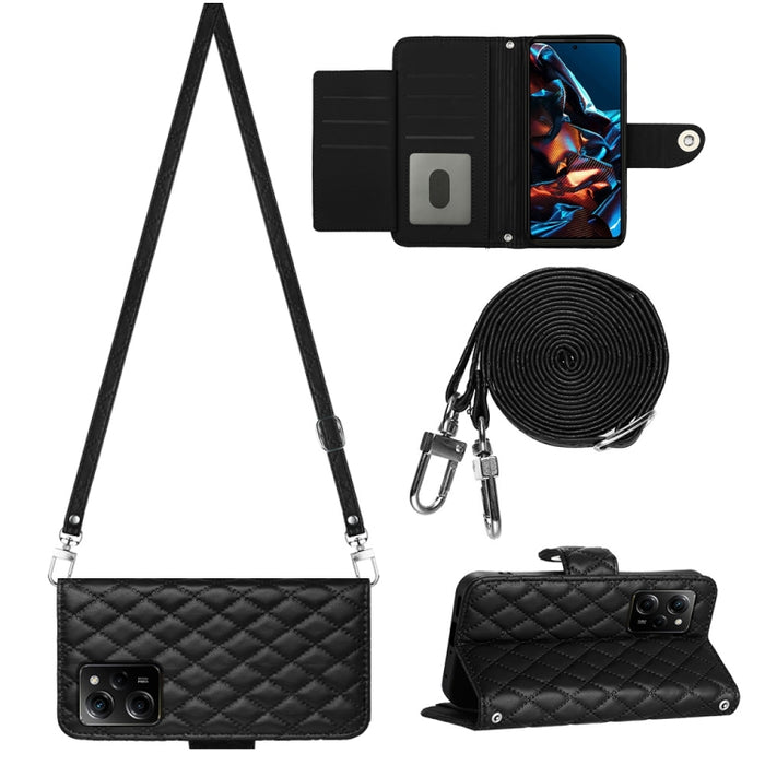 Funda para teléfono de cuero con tapa y textura rómbica con cordón largo, For Xiaomi Redmi 13C 4G, For Xiaomi 13T / 13T Pro, For Xiaomi Poco F5 / Redmi Note 12 Turbo, For Xiaomi Poco F5 Pro / Redmi K60, For Xiaomi Redmi Note 12S 4G Global              ...