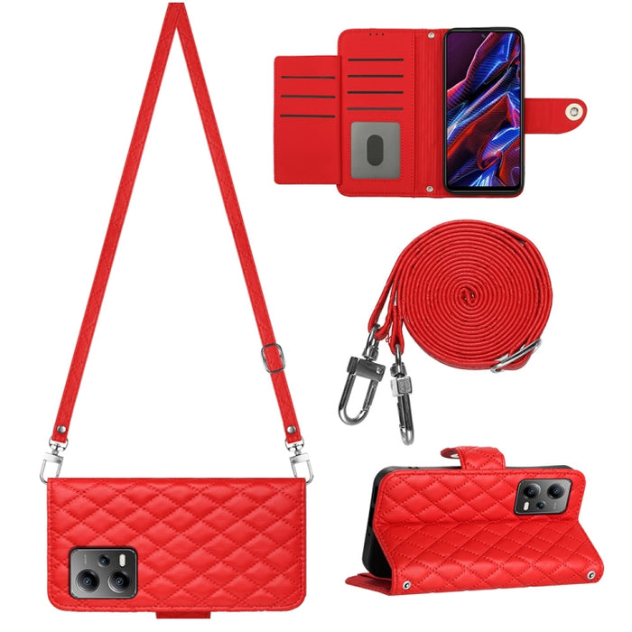 Funda para teléfono de cuero con tapa y textura rómbica con cordón largo, For Xiaomi Redmi 13C 4G, For Xiaomi 13T / 13T Pro, For Xiaomi Poco F5 / Redmi Note 12 Turbo, For Xiaomi Poco F5 Pro / Redmi K60, For Xiaomi Redmi Note 12S 4G Global              ...
