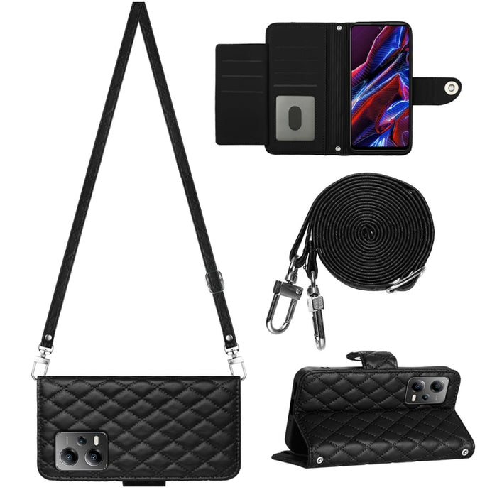 Funda para teléfono de cuero con tapa y textura rómbica con cordón largo, For Xiaomi Redmi 13C 4G, For Xiaomi 13T / 13T Pro, For Xiaomi Poco F5 / Redmi Note 12 Turbo, For Xiaomi Poco F5 Pro / Redmi K60, For Xiaomi Redmi Note 12S 4G Global              ...