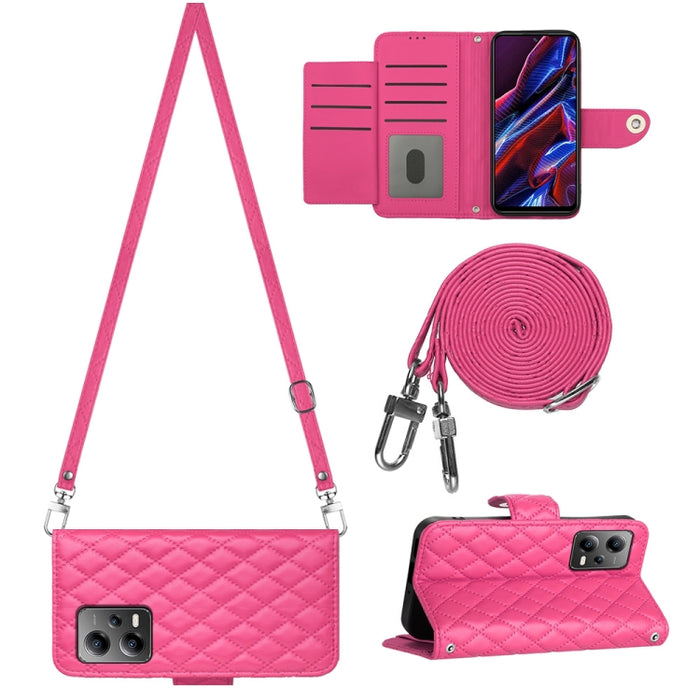 Funda para teléfono de cuero con tapa y textura rómbica con cordón largo, For Xiaomi Redmi 13C 4G, For Xiaomi 13T / 13T Pro, For Xiaomi Poco F5 / Redmi Note 12 Turbo, For Xiaomi Poco F5 Pro / Redmi K60, For Xiaomi Redmi Note 12S 4G Global              ...