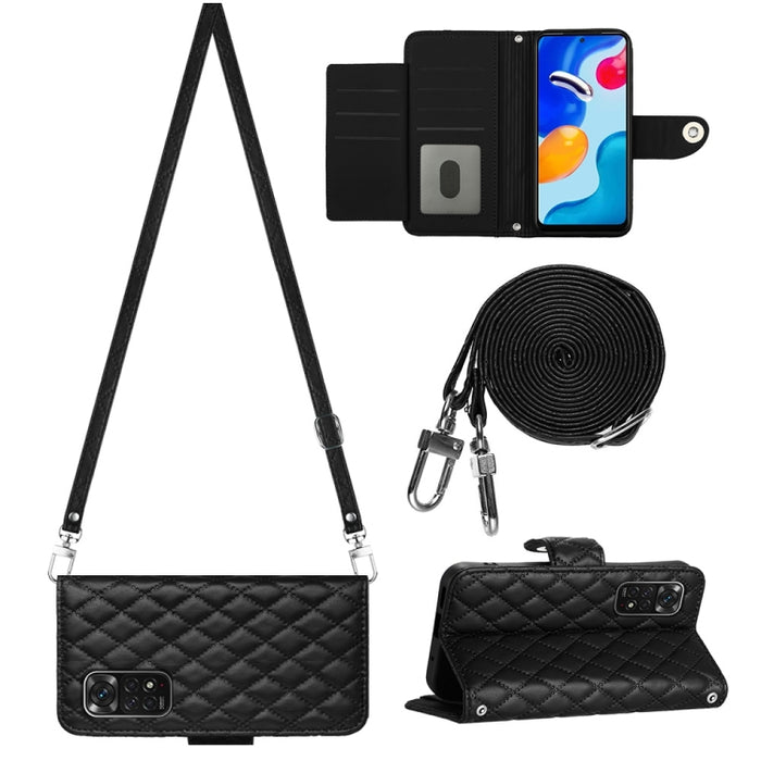 Funda para teléfono de cuero con tapa y textura rómbica con cordón largo, For Xiaomi Redmi 13C 4G, For Xiaomi 13T / 13T Pro, For Xiaomi Poco F5 / Redmi Note 12 Turbo, For Xiaomi Poco F5 Pro / Redmi K60, For Xiaomi Redmi Note 12S 4G Global              ...
