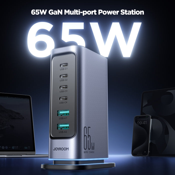 JOYROOM JR-TCM02 Cargador multipuerto 6 en 1 65W GaN 4 USB-C y 2 USB-A, EU Plug, UK Plug