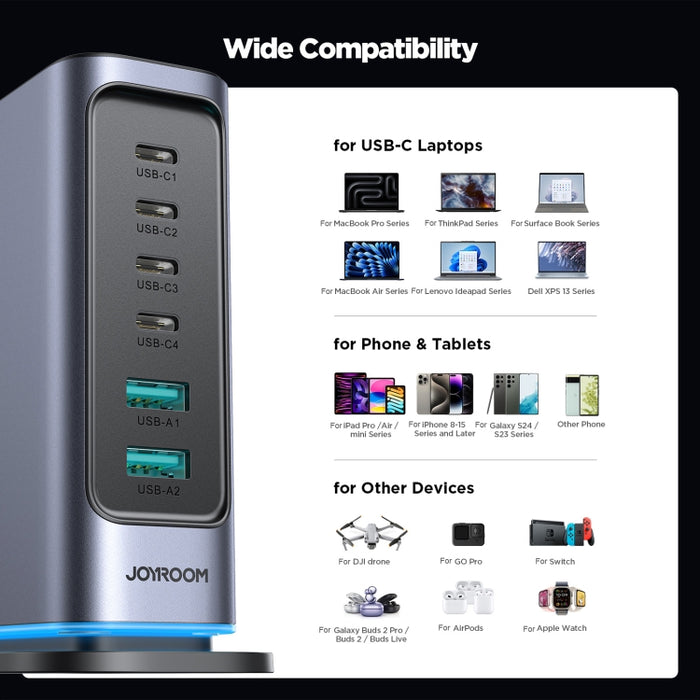 JOYROOM JR-TCM02 Cargador multipuerto 6 en 1 65W GaN 4 USB-C y 2 USB-A, EU Plug, UK Plug