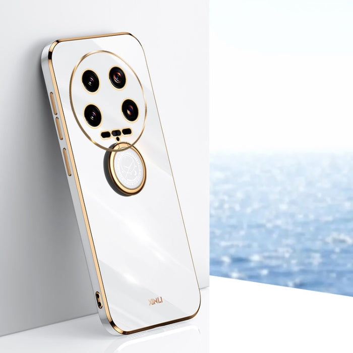 XINLI Estuche a prueba de golpes de TPU con borde dorado chapado en 6D recto con soporte para anillo, For Xiaomi Civi 4 Pro, For Xiaomi Redmi A3, For Xiaomi 14 Ultra 5G